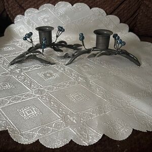 Artistic blue and black candle stick holders